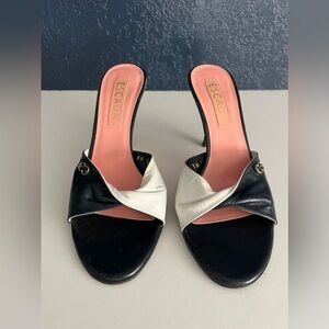 Vintage Escasa Blue & White Twisted Leather Heels